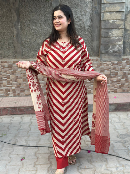 Premium Cotton kurta Set with pants and dupatta - Vijay Laxmi