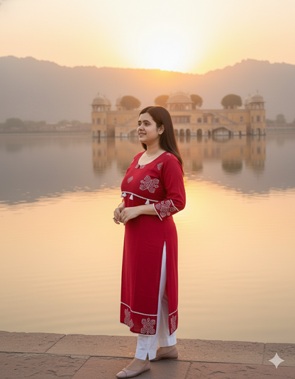 Breathable & Stylish cotton kurti red