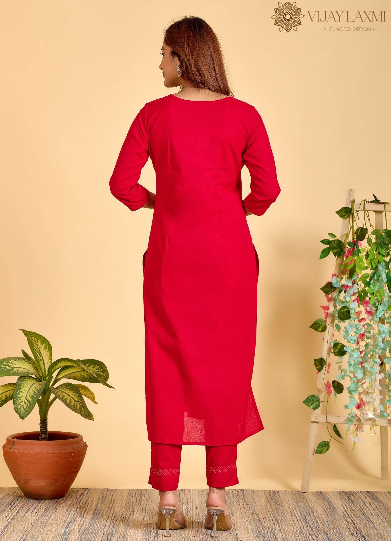 Red Mul Mul cotton Suit - Vijay Laxmi