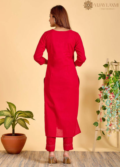 Red Mul Mul cotton Suit - Vijay Laxmi