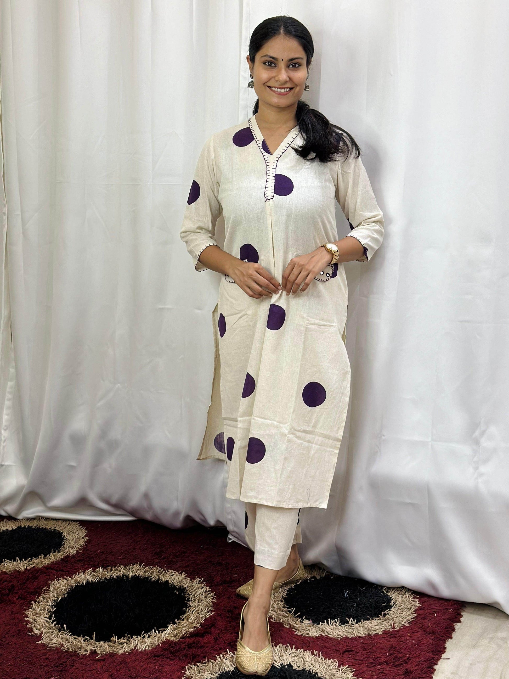 Polka Dot Cotton Kurta Set PPL - Vijay Laxmi