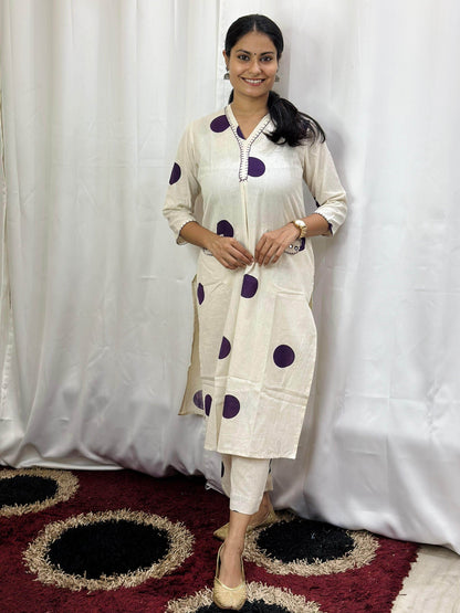Polka Dot Cotton Kurta Set PPL - Vijay Laxmi