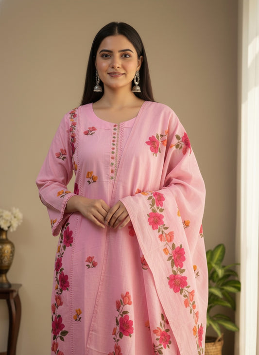 Premium Cotton kurta set for women with dupatta