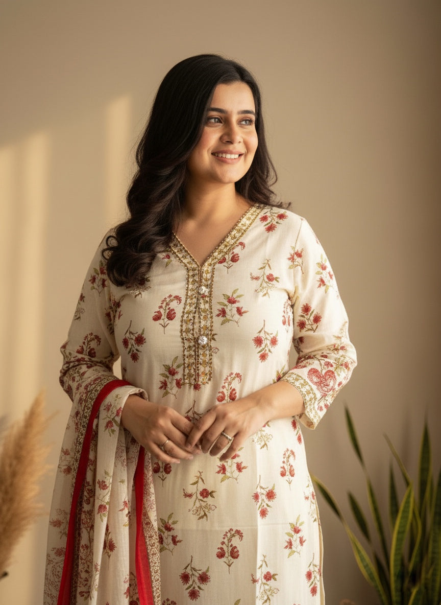 Cotton kurta set for women with dupatta