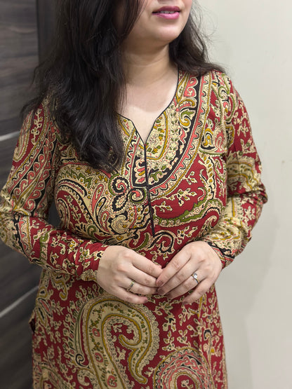 Madhubani pure cotton kurti for women red
