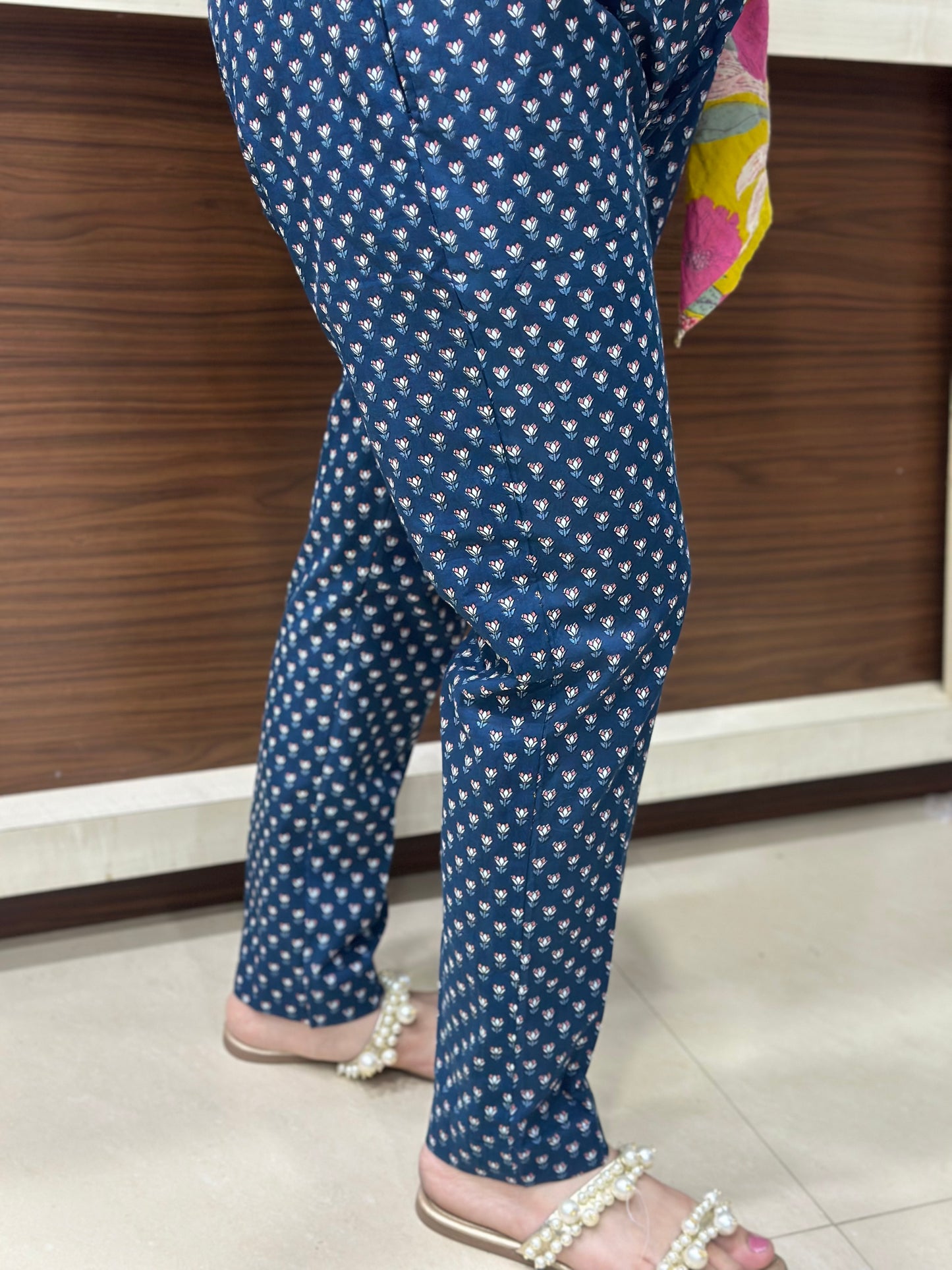 Breathable Blue Print Cotton Pants