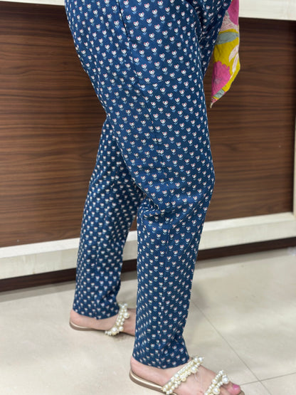 Breathable Blue Print Cotton Pants