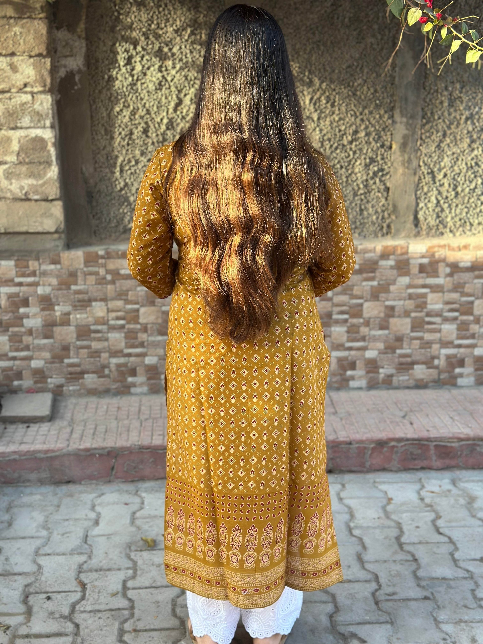 Airy Cotton Arjakh Kurti for women mustard - Vijay Laxmi