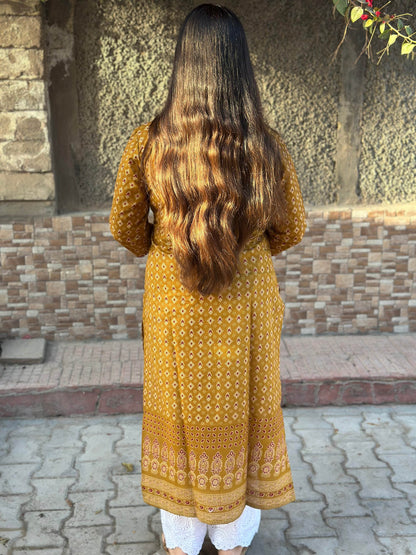 Airy Cotton Arjakh Kurti for women mustard - Vijay Laxmi