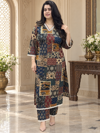 Gulmohar Heritage Patchwork Cotton Kurta Set