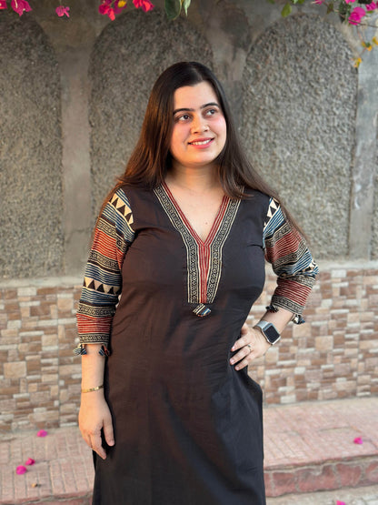 Airy Cotton Kurti for women black - Vijay Laxmi