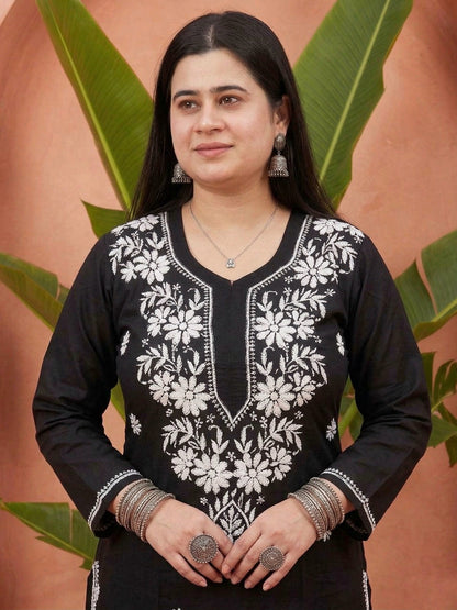 Chikankari Modal Kurti Black
