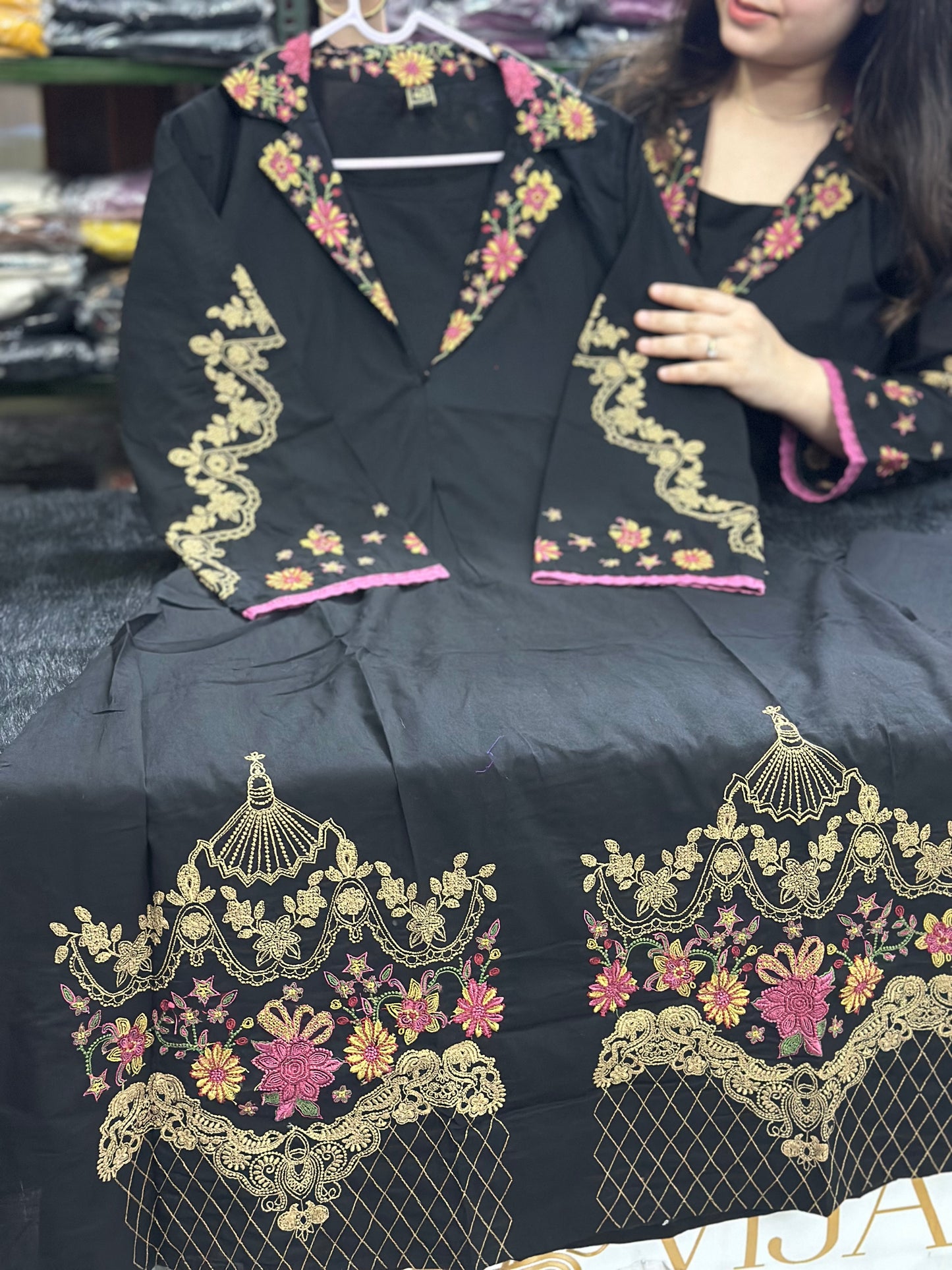 Ultimate Black thread embroidery Kurta Pant Set