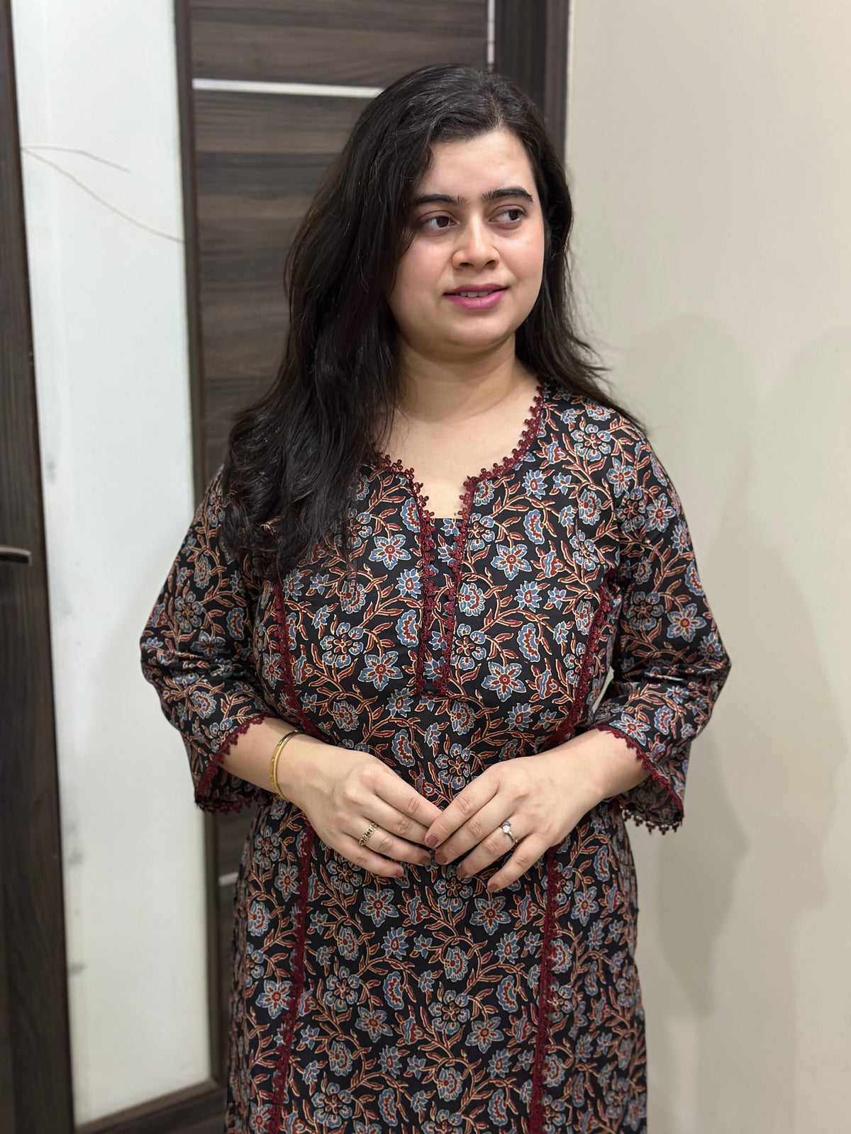 Madhubani pure cotton kurti for women black