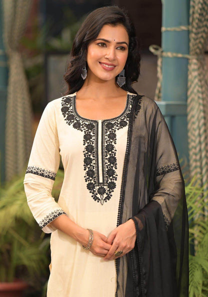 Cotton Kurta Set for Women Mehar Offwhite - Vijay Laxmi