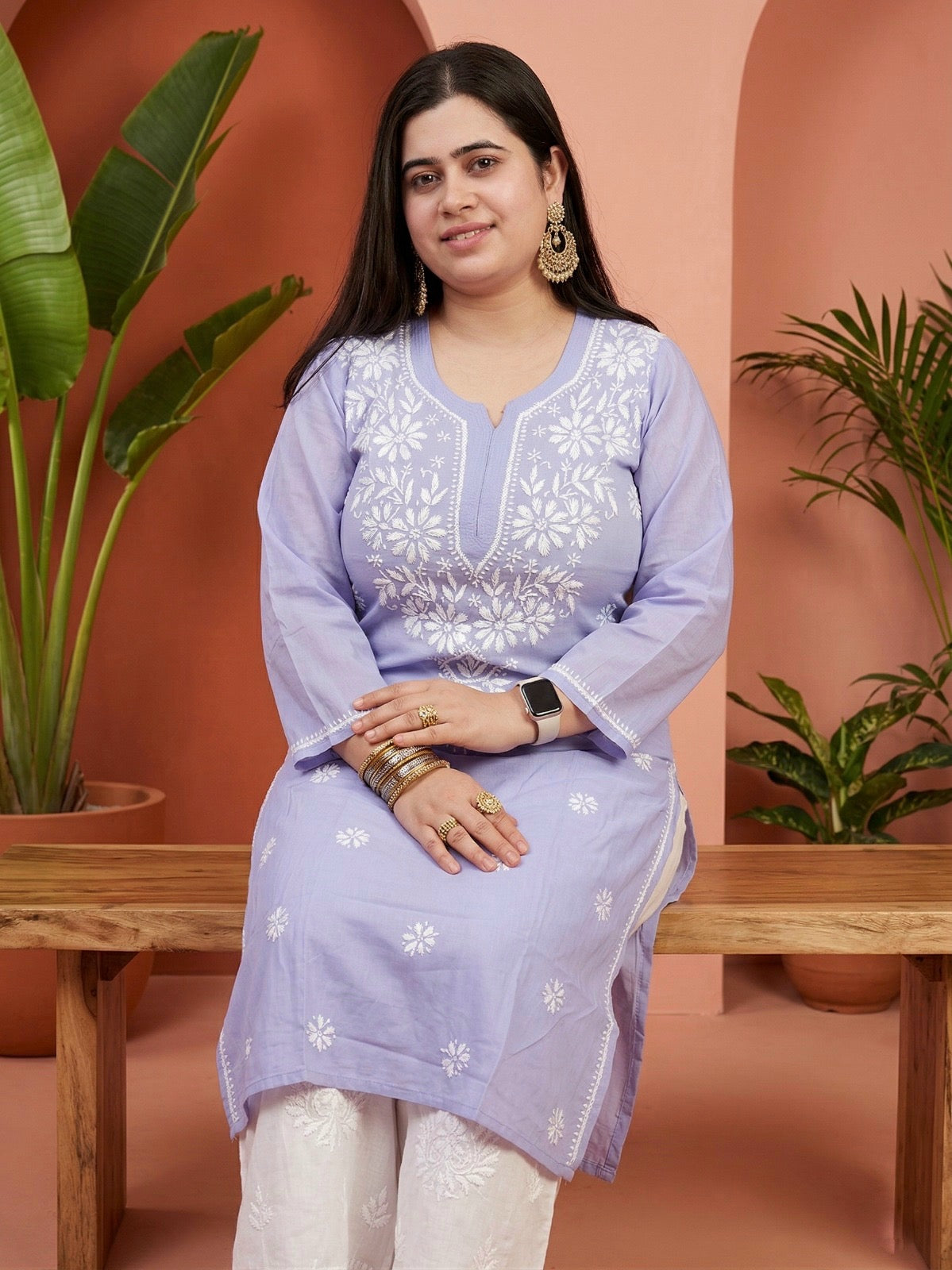 Chikankari Modal Kurti Lilac