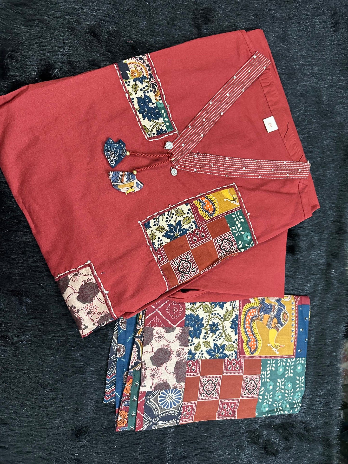 Stylish Ajrakh Patchwork Cotton Suit Set