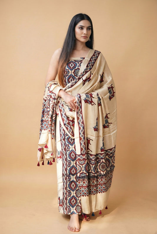 Modal Silk Ajrakh 2 Piece Unstitched Suit