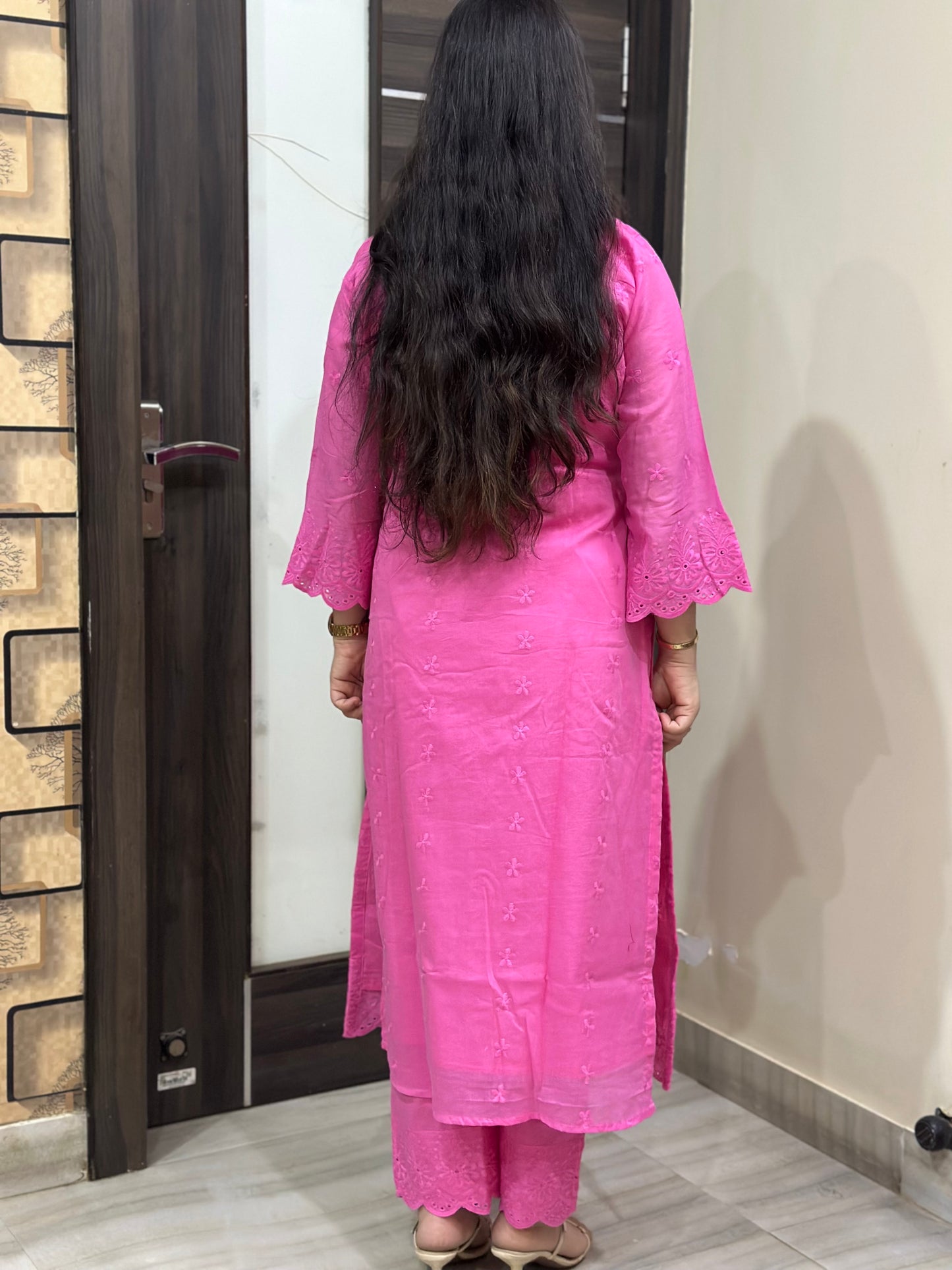 Mehar premium chikankari cotton Kurta & Pant with cotton lining Pink