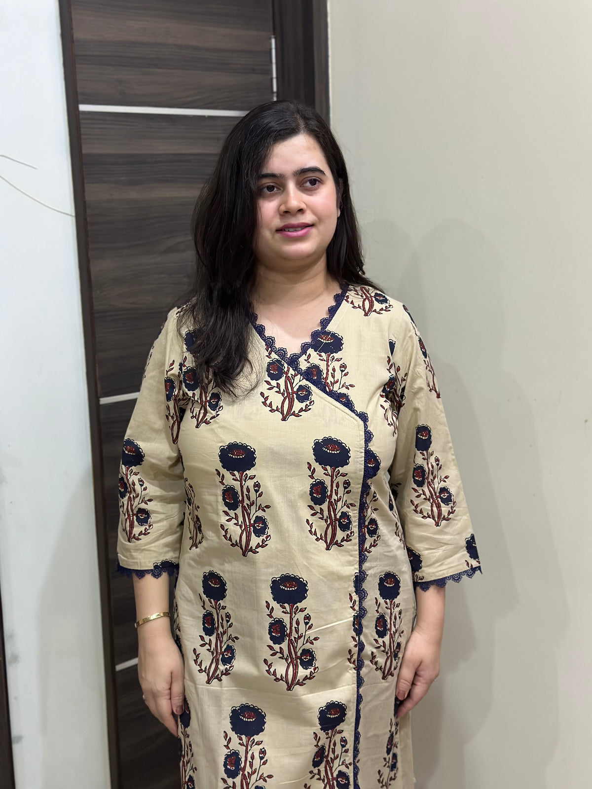 Madhubani pure cotton kurti for women cream