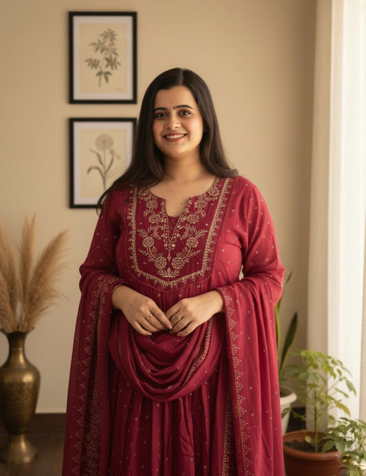 Mul cotton Chanderi kurta set for women with dupatta