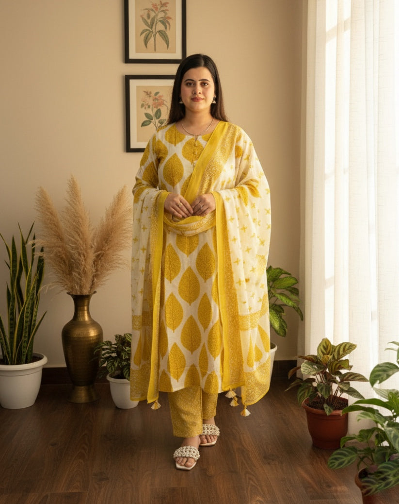 Vijaylaxmi Women’s Cotton straight kurta with Pant & Dupatta