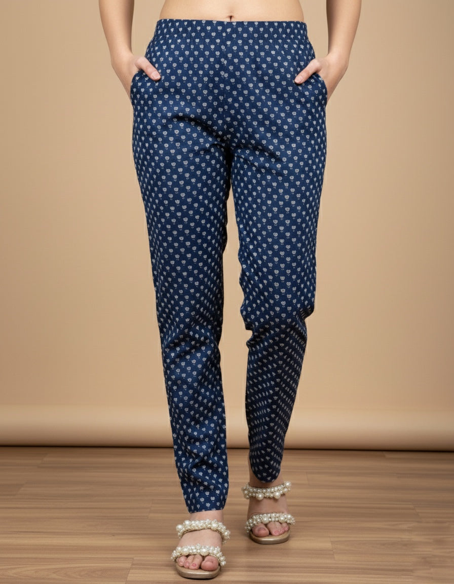 Breathable Blue Print Cotton Pants