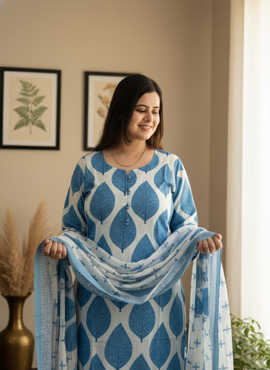 Vijaylaxmi Women’s Cotton straight kurta with Pant & Dupatta