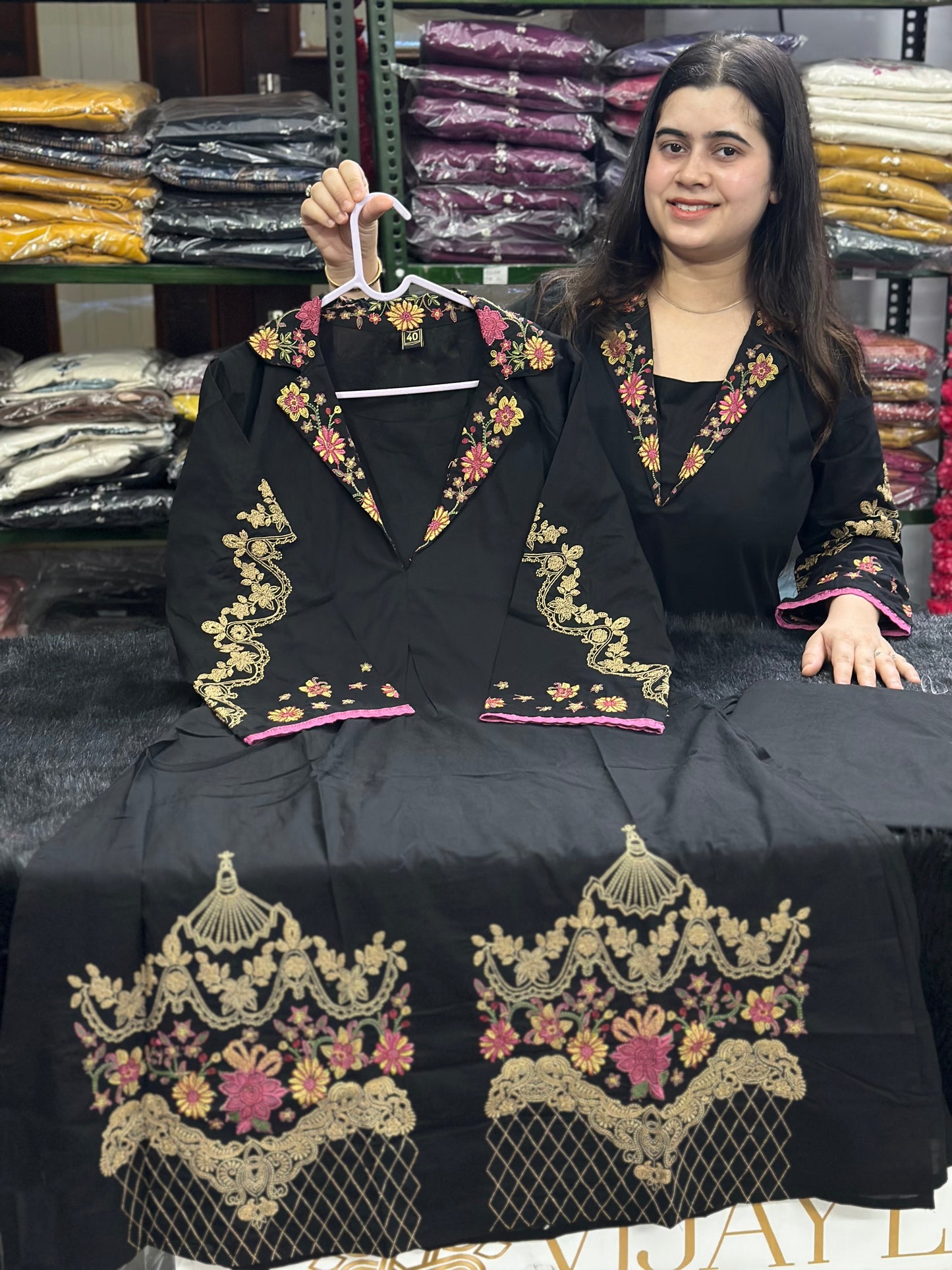 Ultimate Black thread embroidery Kurta Pant Set