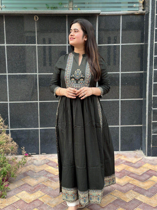 A-Line kurti D4 Olive - Vijay Laxmi