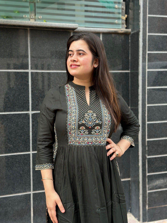 A-Line kurti D4 Olive - Vijay Laxmi