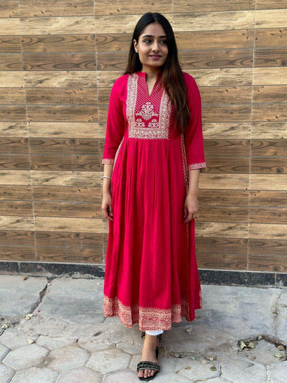A-Line kurti pink D4 - Vijay Laxmi