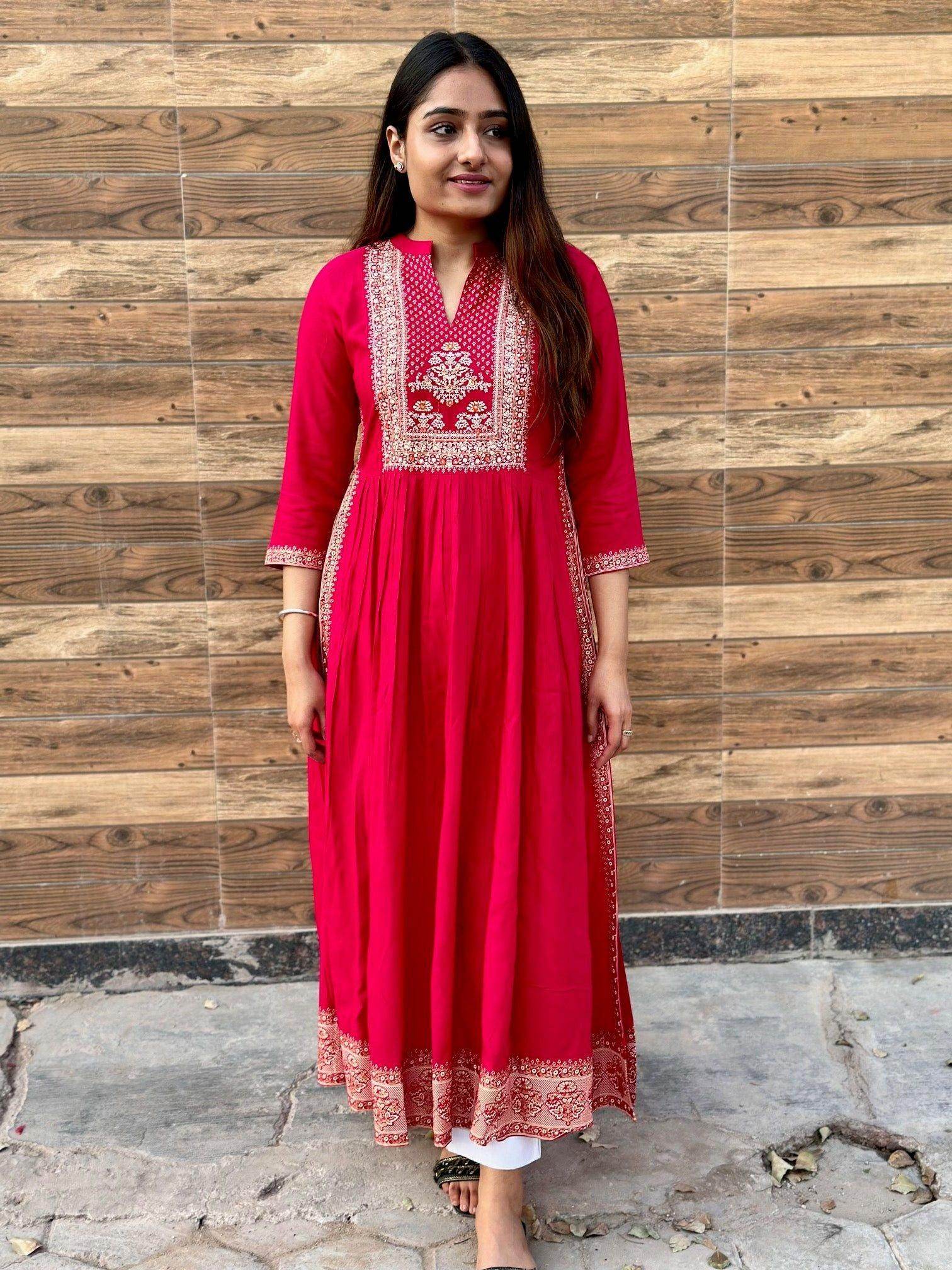 A-Line kurti pink D4 - Vijay Laxmi