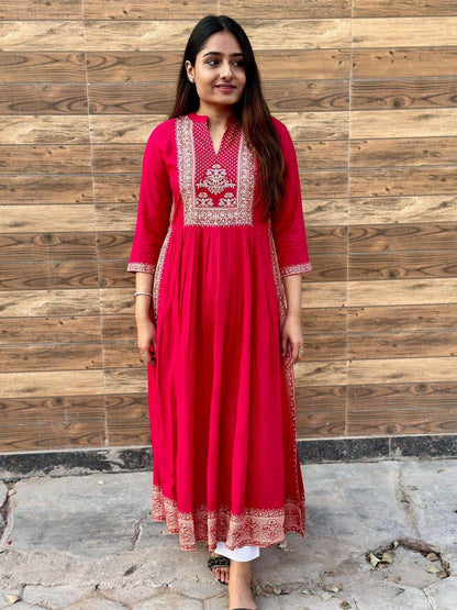 A-Line kurti pink D4 - Vijay Laxmi