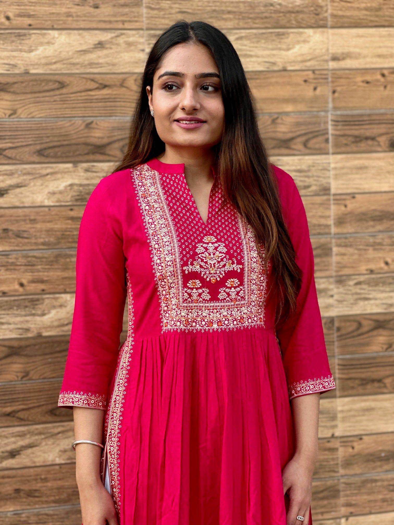 A-Line kurti pink D4 - Vijay Laxmi