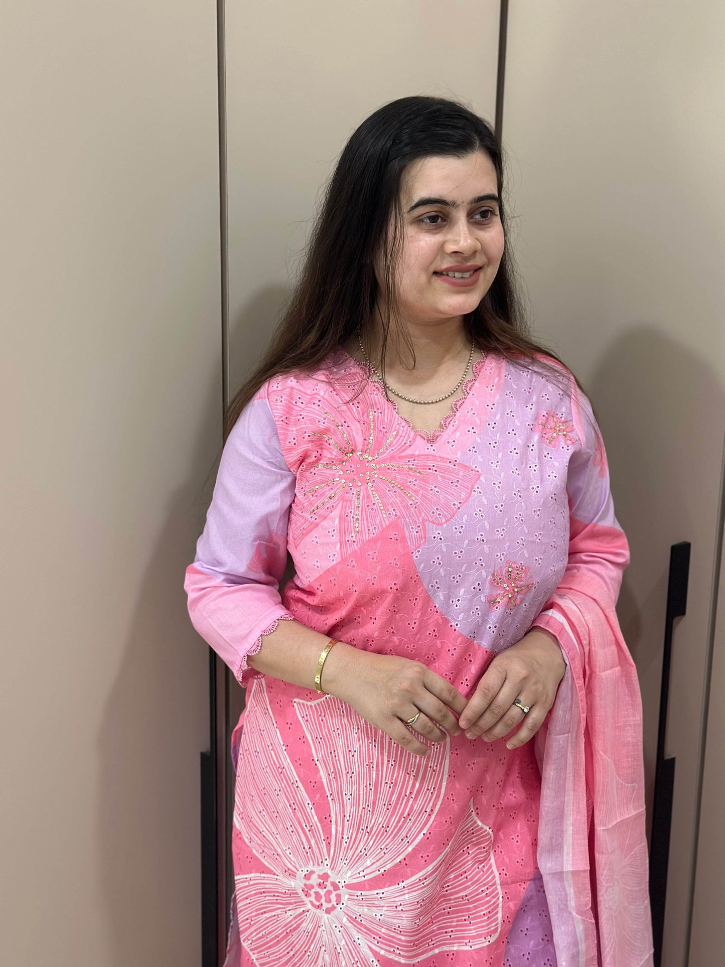 Cotton Chiffli kurta Set with dupatta - Vijay Laxmi