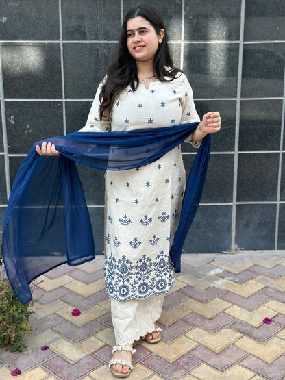 Kiara Cotton Kurta Embroidery Work Kurti Pant And Dupatta