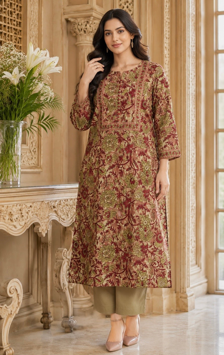Ada pure cotton kurti for women kalamkari red