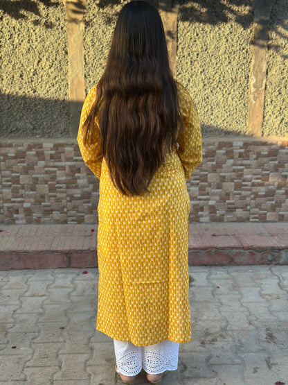 Airy Cotton Kurti for women yellow - Vijay Laxmi
