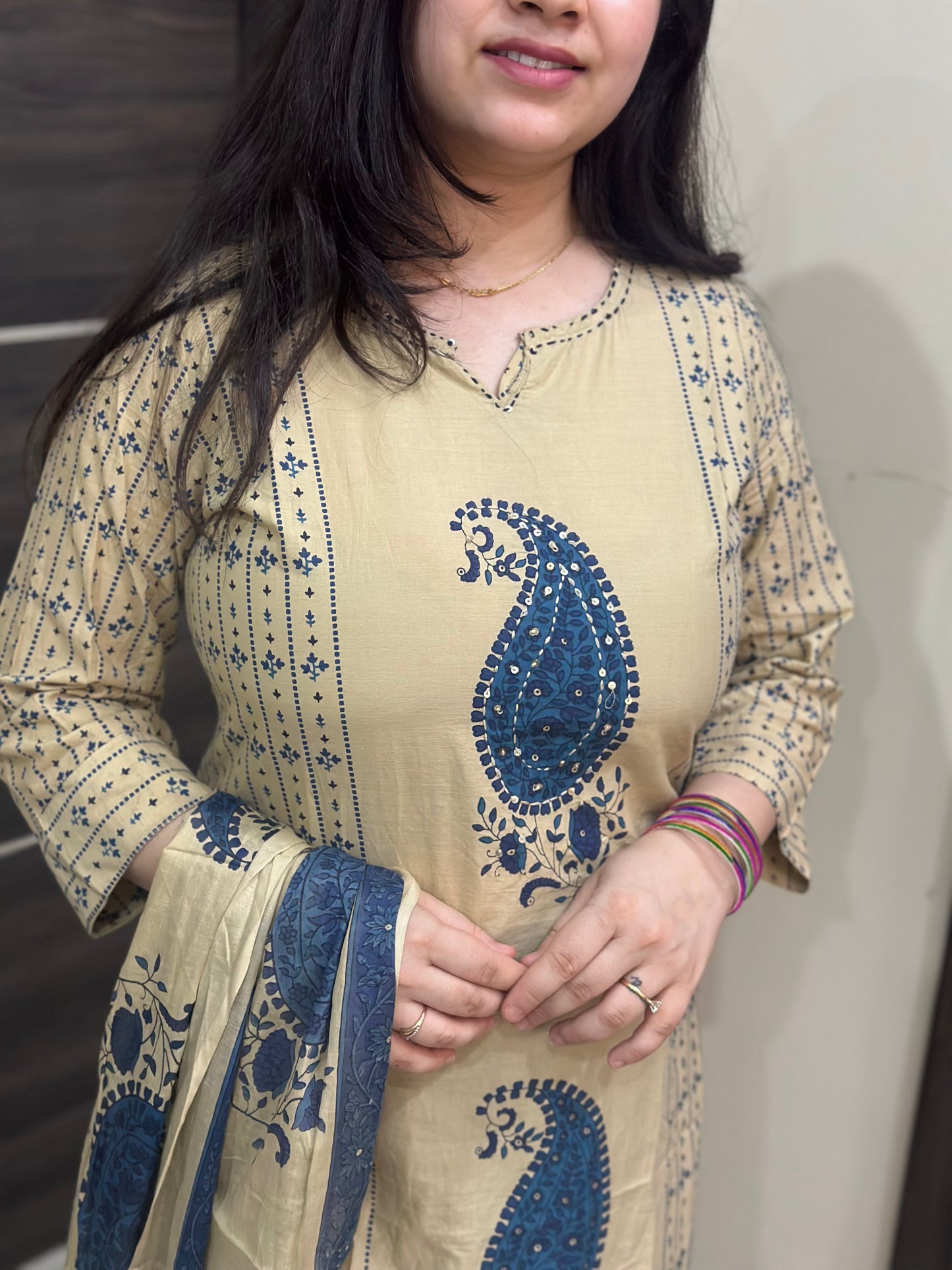 Gulzar kalamkari cotton kurta set blue