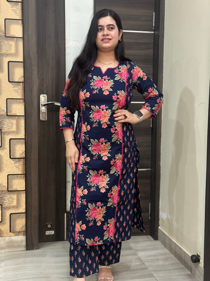 Noor kalamkari angrakha cotton Kurta & Pant Blue