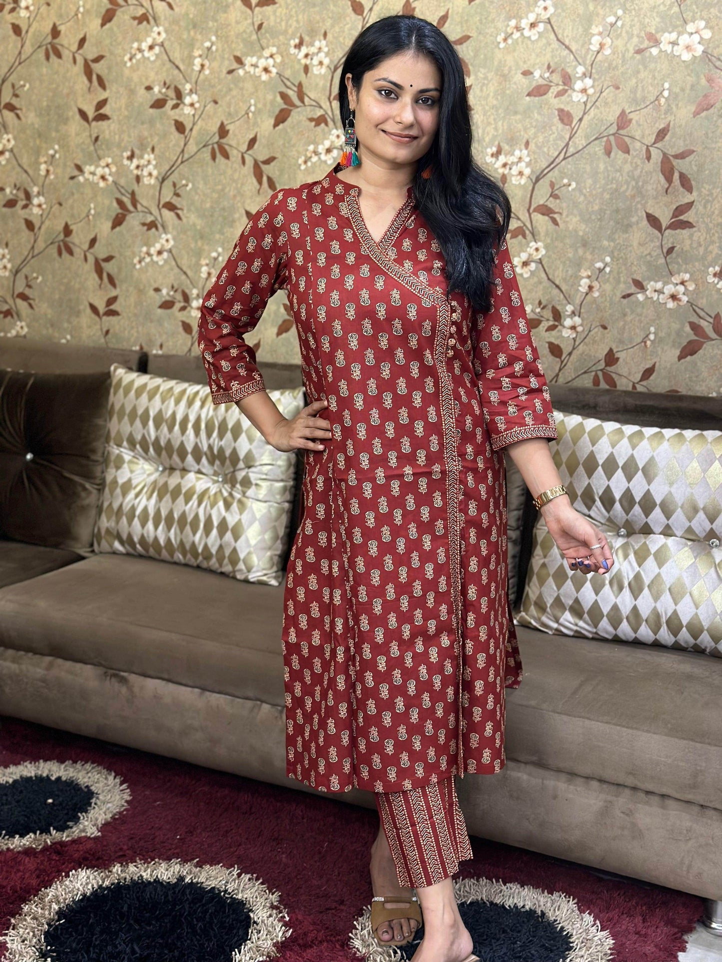 Angrakha Bagru Red Suit - Vijay Laxmi