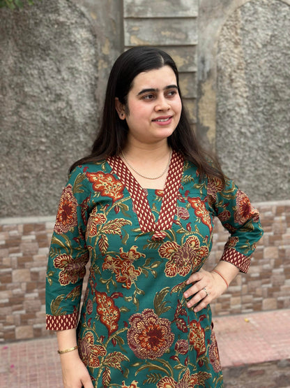 Airy Cotton Long Kurti floral - Vijay Laxmi