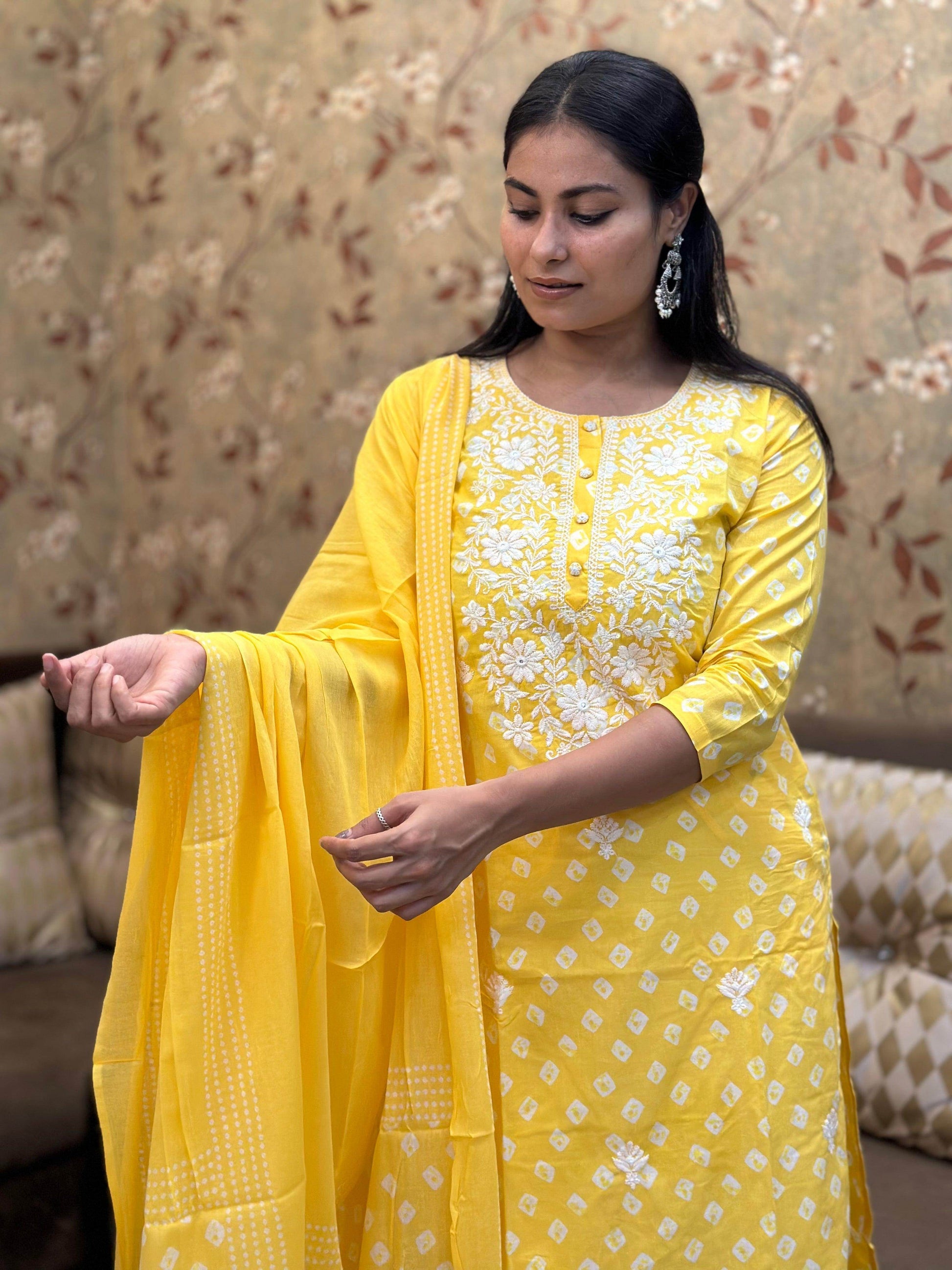 Premium Cotton Suit For Women YLW - Vijay Laxmi