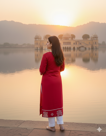 Breathable & Stylish cotton kurti red