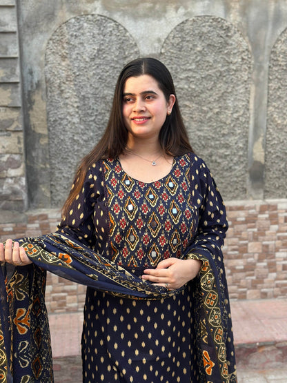 Ikkat Printed Cotton Suit For Women - Vijay Laxmi