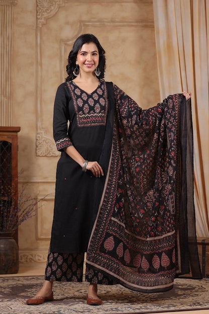Ajrakh Printed Cotton Suit For Women - Vijay Laxmi
