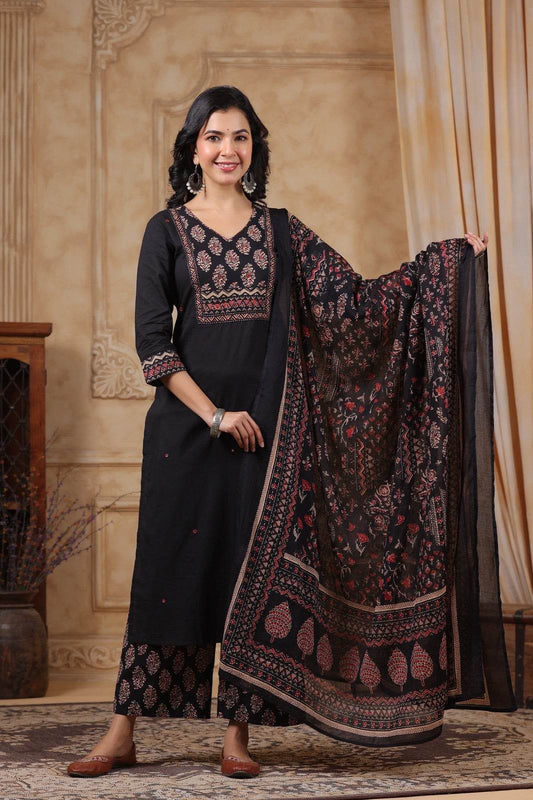 Ajrakh Printed Cotton Suit For Women - Vijay Laxmi