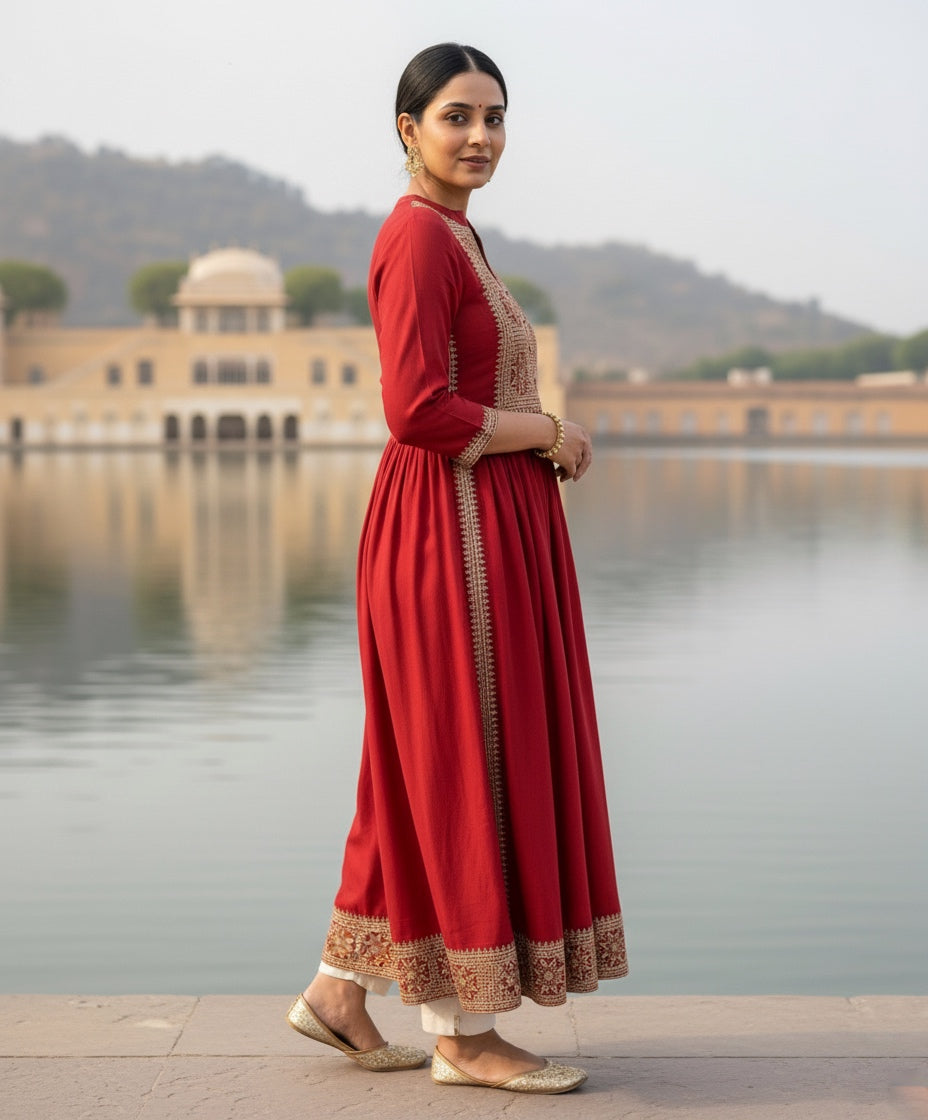 Naira cut Kurti D5 Red