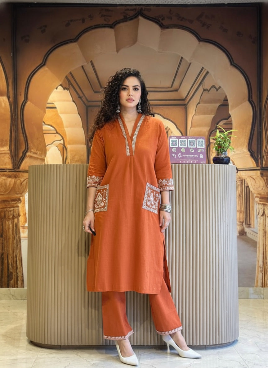 Amayra Cotton Flex Orange kurta Set